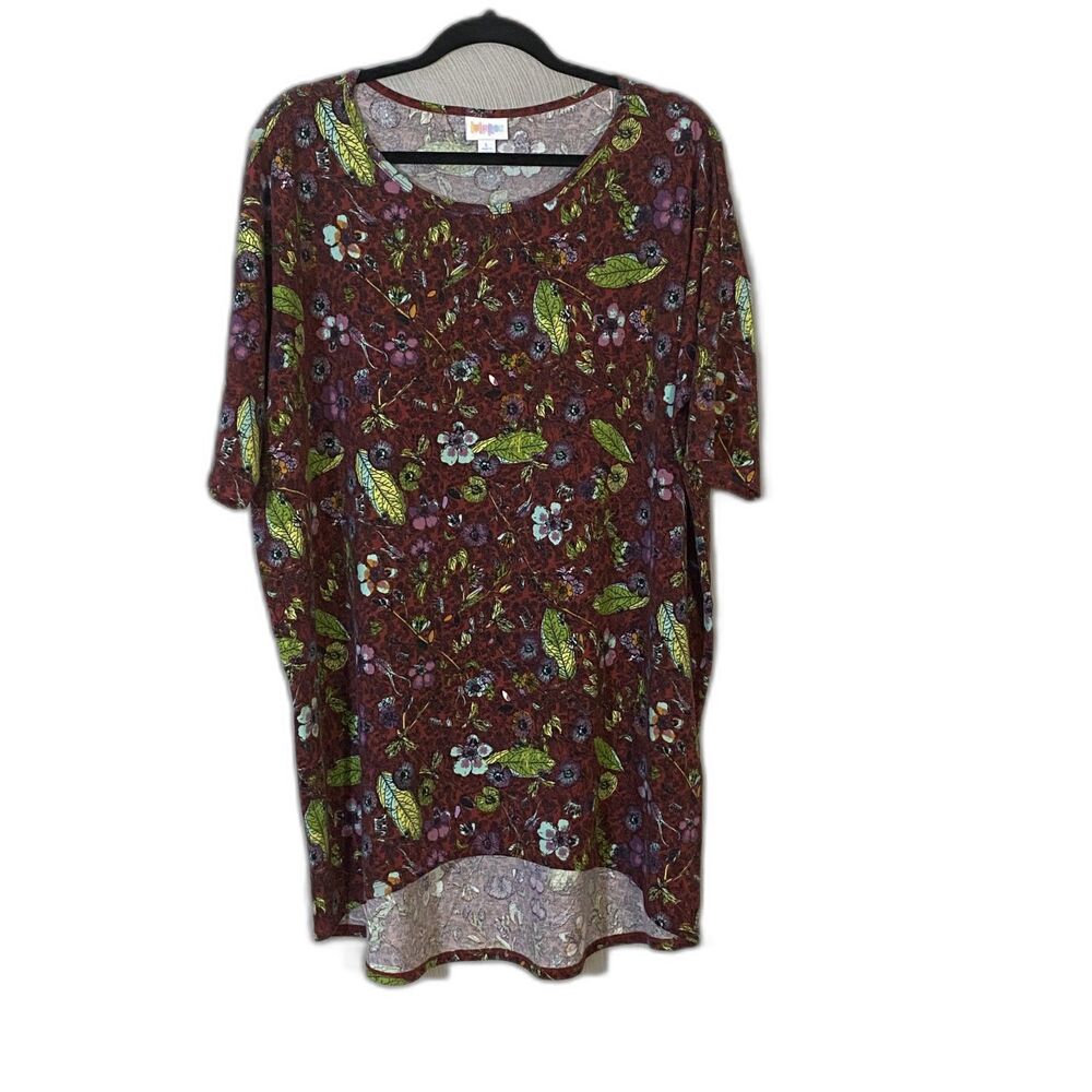 LuLaRoe Classic T Shirt Women Large Burgundy Floral Tunic Short Sleeve Soft Top